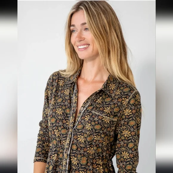 Natural Life Christa Knit Cotton Maxi Dress Black Tan Daisies Size XL - Picture 13 of 14